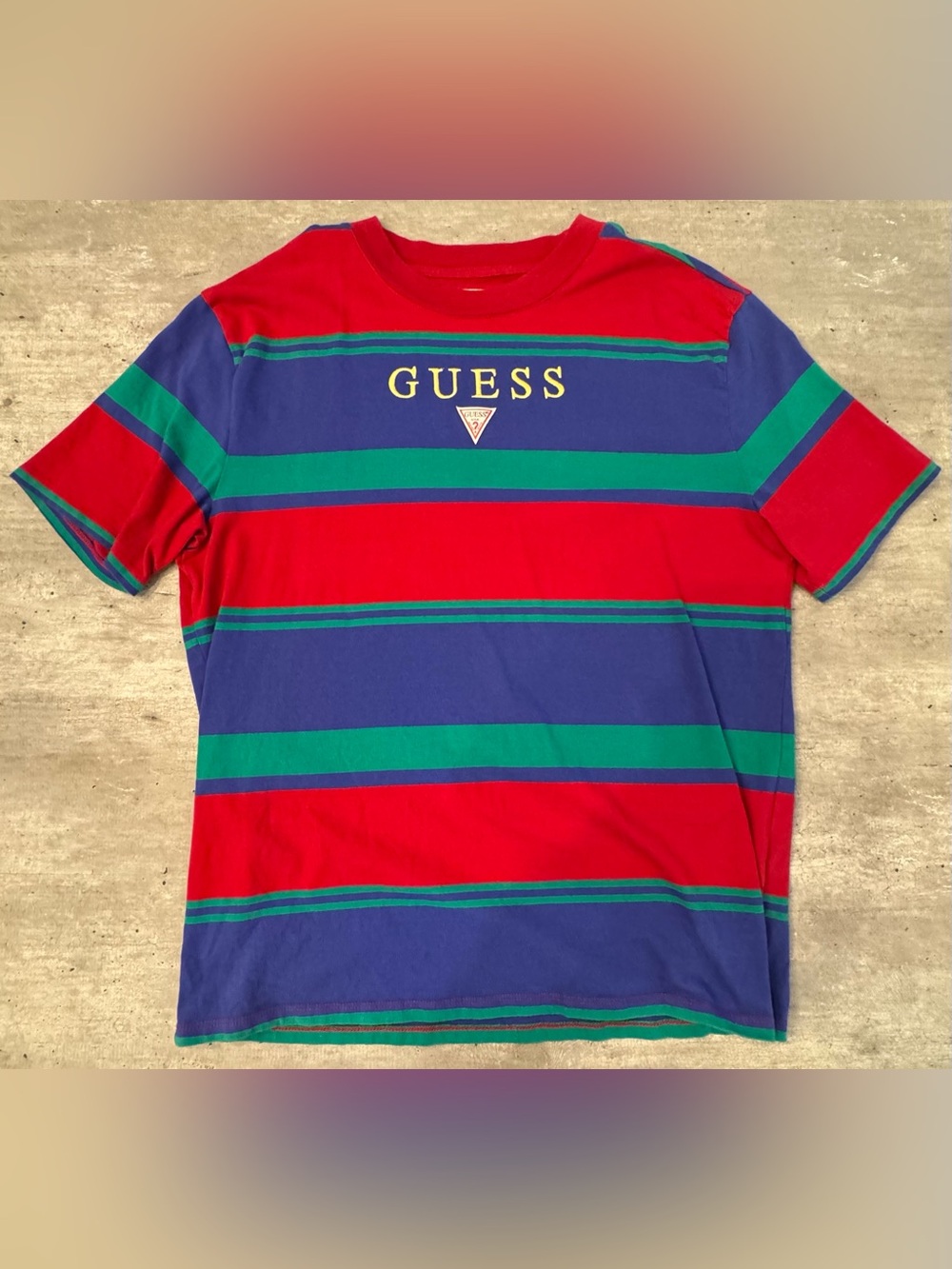 Vintage GUESS Originals 90’s Striped T-Shirt Men’s M Colorblock Logo Streetwear